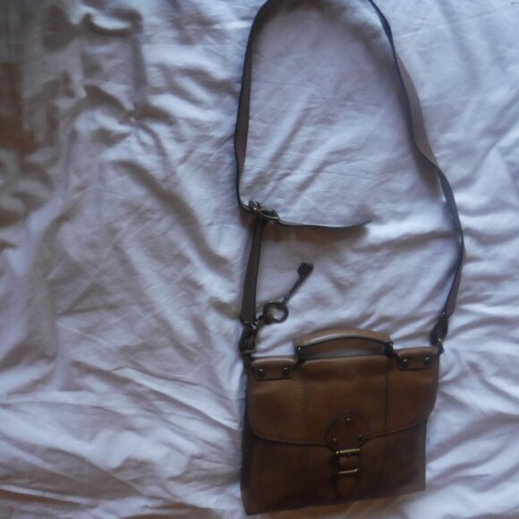 Leather Fossil Satchel Shoulder Bag Brown Purse - Picture 2 of 16